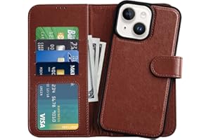 DorisMax for iPhone 14 Wallet Case,Detachable Flip Folio Cover RFID Blocking 4 Card Slots Holder Premium PU Leather Magnetic Kickstand Protective Phone Case for iPhone 14 6.1" Glossy Brown Color