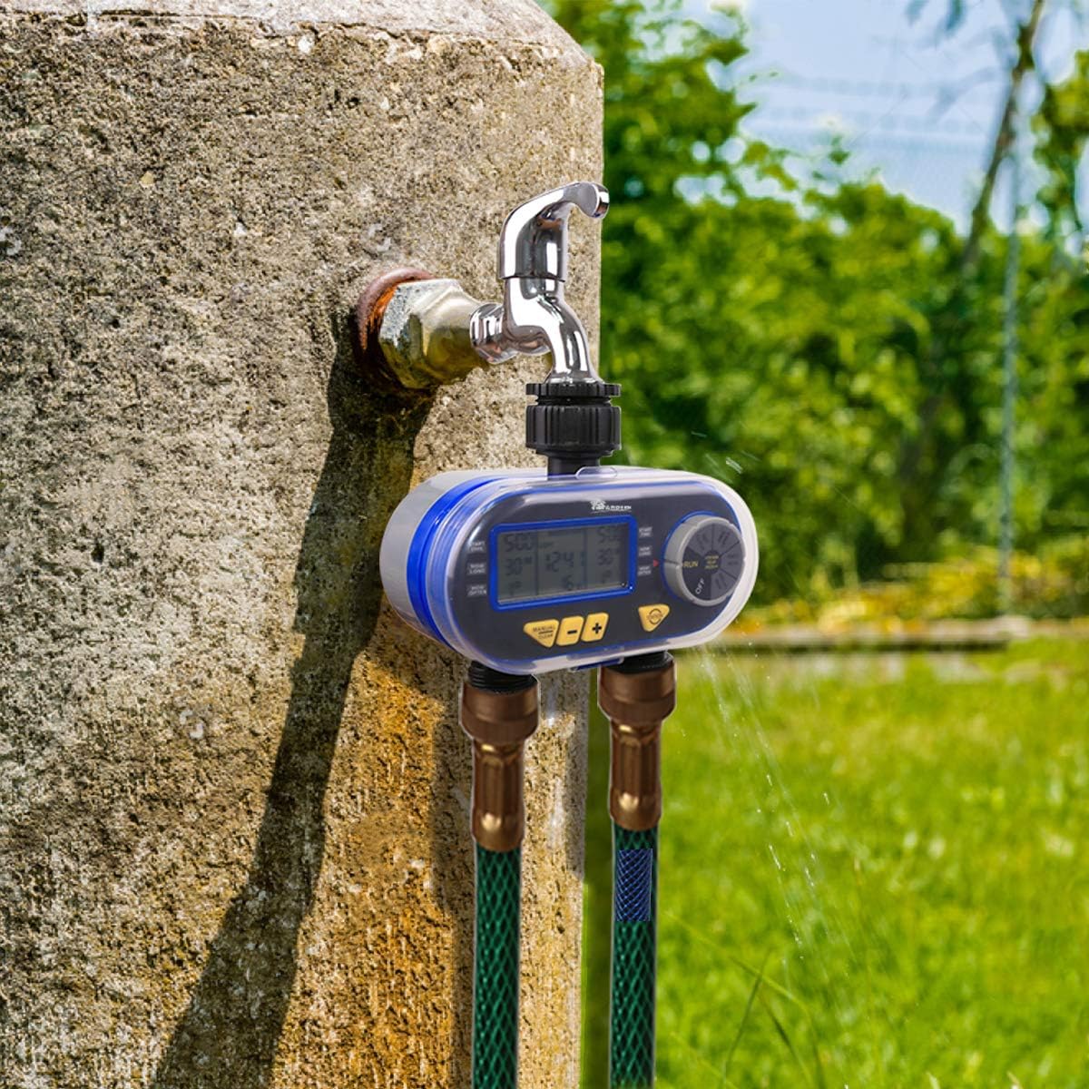 Yardeen Dual Outlet Electronic Water Timer Irrigation Controller System Color Blue : Garden & Outdoor