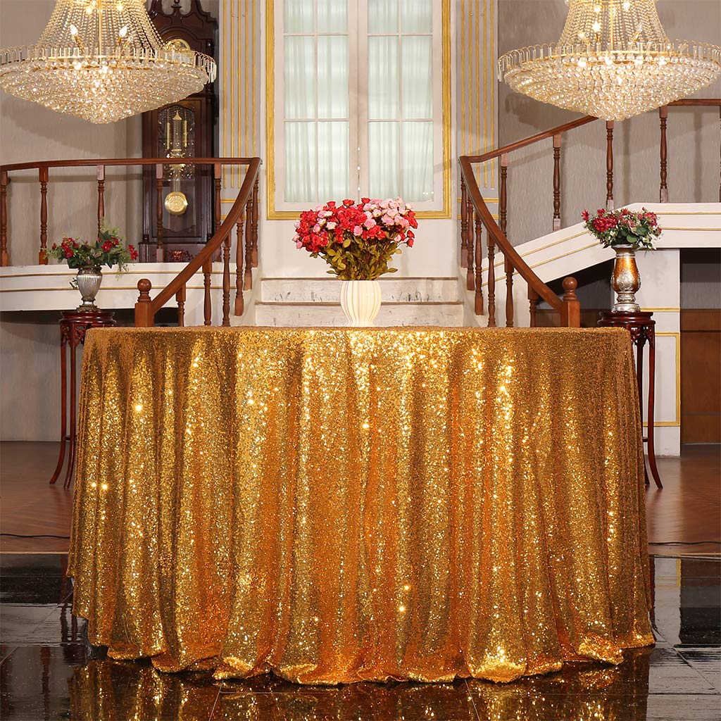 Eternal Beauty Sparkly Round 228 cm Sequin Tablecloths Wedding Party Banquet (Gold,90 inches)