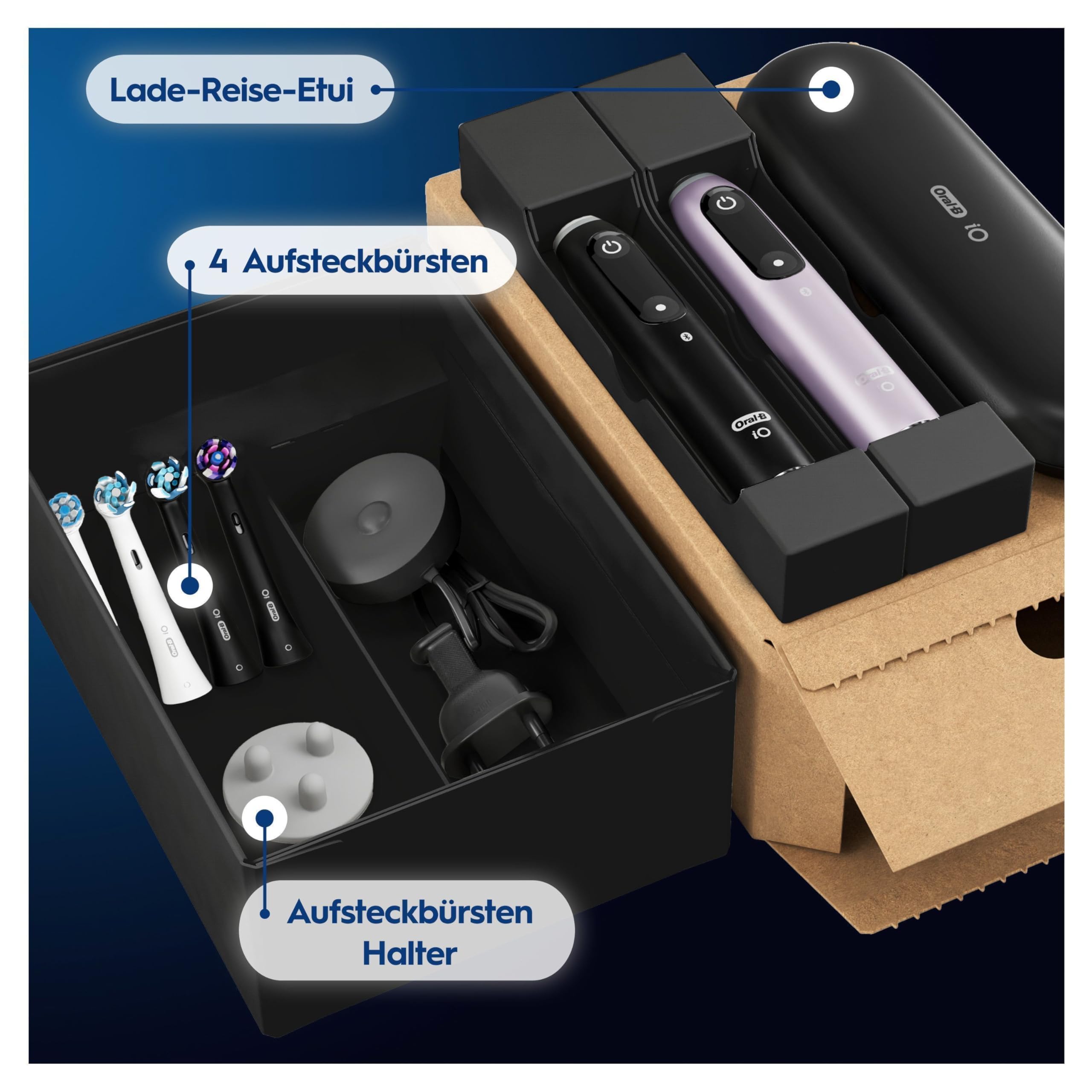 Oral-B iO Series 9 Elektrische Zahnbürste, Doppelpack — Electric Toothbrush, Inkl. 4 Aufsteckbürsten, Lade-Reise-Etui, Schnellladestation — 7 Modi für Zahnpflege, Designed by Braun, Schwarz und Rosa