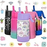 CHILLOUT LIFE 12 oz Kids Insulated Water Bottle for School with Straw Lid Leakproof and Cute Waterproof Stickers, Personalized Stainless Steel Thermos Flask Metal Water Bottle for Girls & Boys