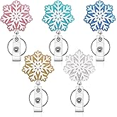 Winter Badge Reel Cute Retractable Badge Reel with King Ring Snowflake Badge Reels Id Name Badge Holder with Alligator Clip for Office Nurses Doctors (Snowflake)