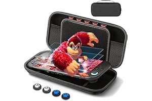 Arctiiro for Nintendo Switch 2 Carrying Case and 2 Screen Protector [2025 Upgrade] – Slim Hard Travel Case with Storage Pouch, Game Card Slots, Thumb Grip Caps for Switch 2 Accessories