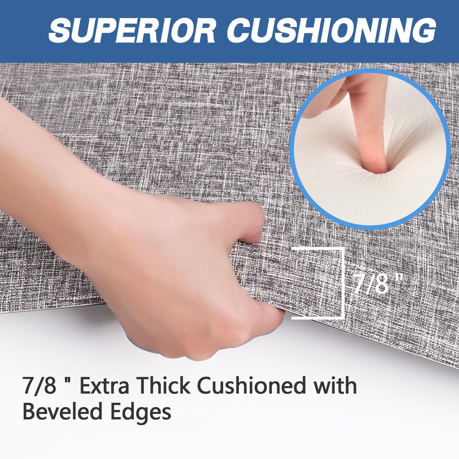 Ergohead Anti Slip 7/8 inchs Anti Fatigue Kitchen Floor Mat, Ergonomic Comfort Standing Mat, Waterproof Kitchen Runner for Home, Kitchen, Office, Laundry, Garage (Light Gray, 17.3