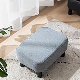 IBUYKE Small Footstool Linen Fabric Pouf Ottoman with Pine Wood Legs Light Grey view 4