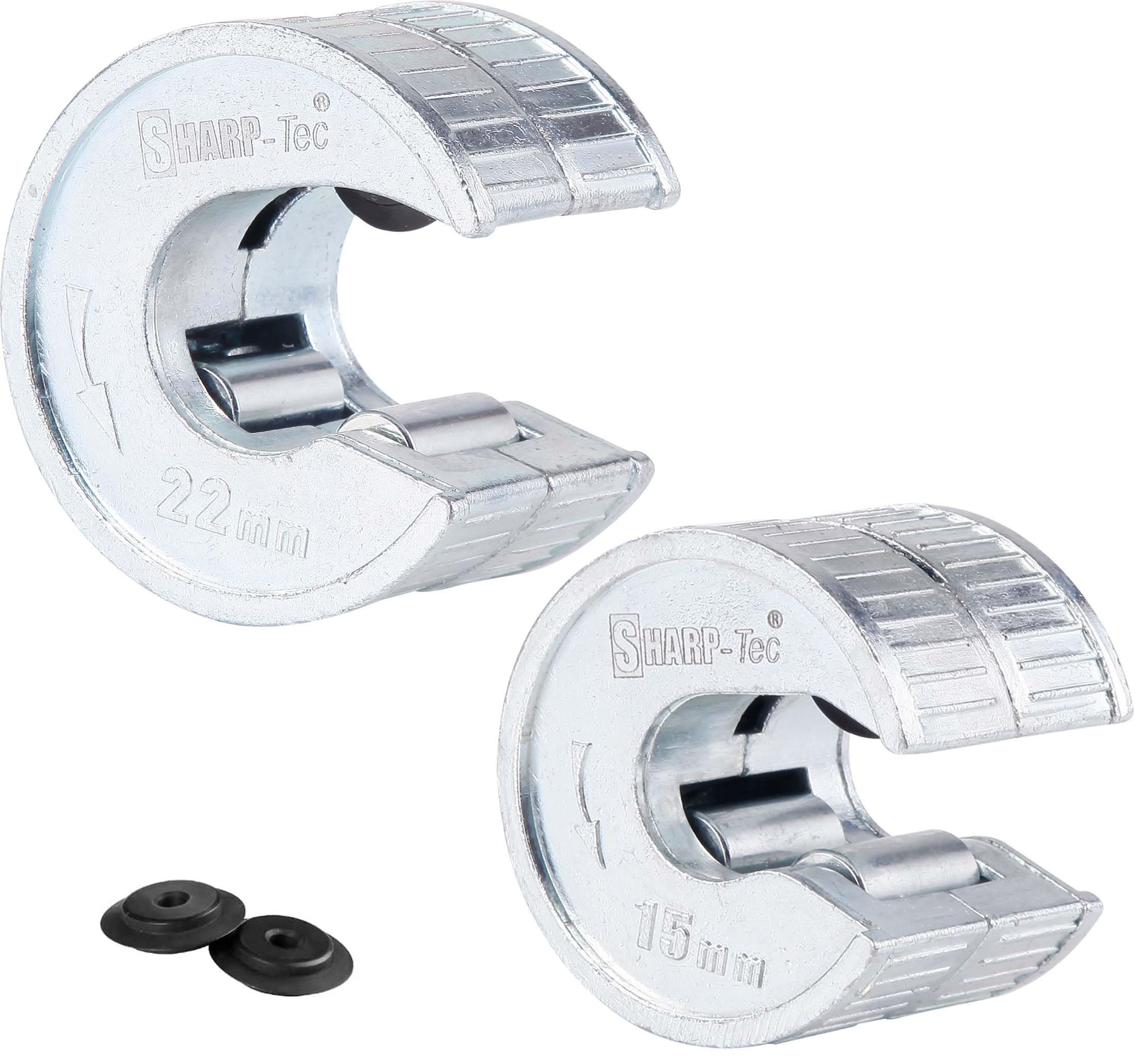 Sharp-tec Pipe Cutter 15mm and 22mm, Copper Pipe Cutter with Zinc Alloy Body, 2 Replacement Tube Cutting Wheels, Round Pipe Slice for Cutting Copper, Brass, PVC, Aluminum