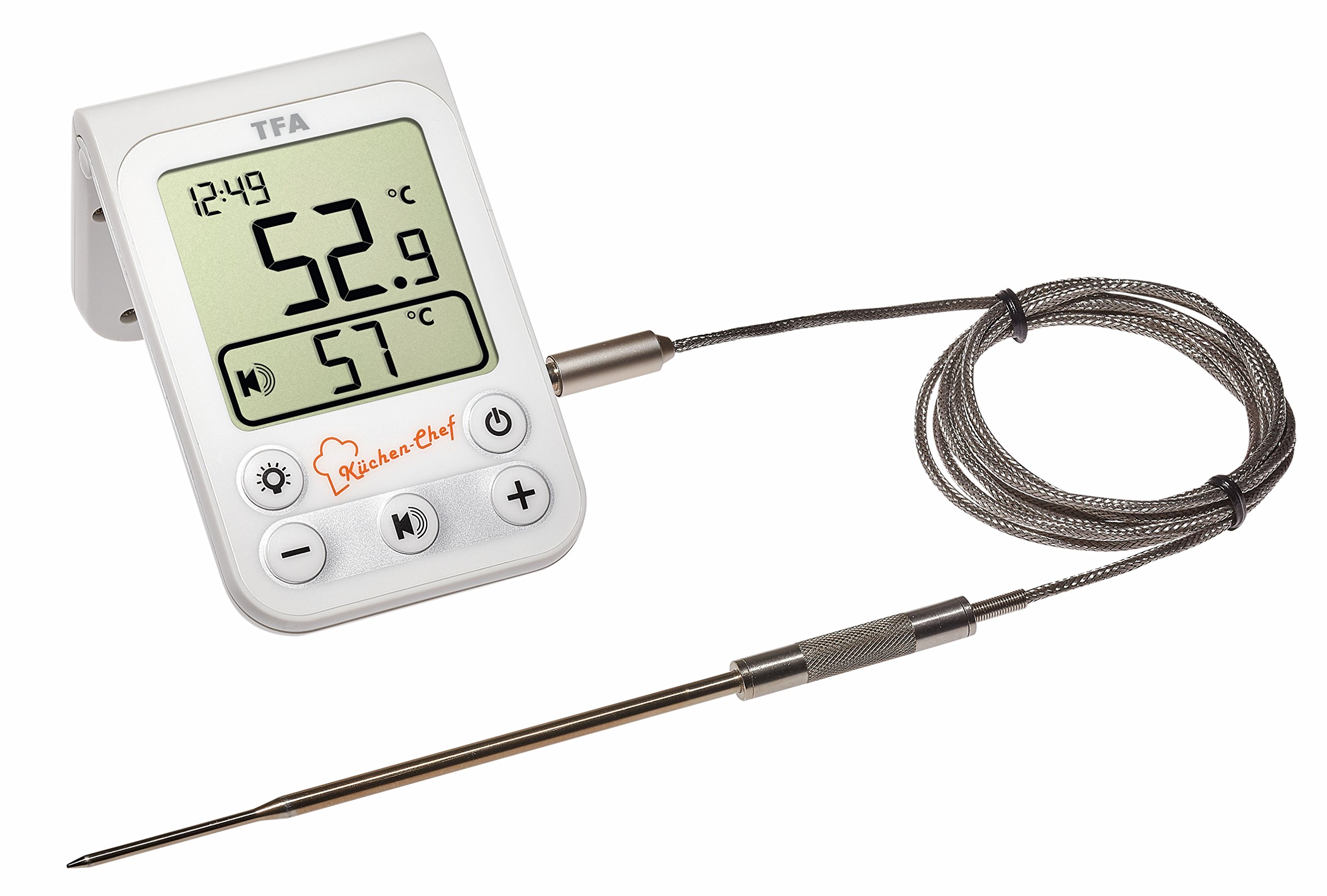 TFA Dostmann Digital BBQ Meat Thermometer KÜCHEN-Chef, 14.1510.02, Easy to use, Oven, Smoker, BBQ Thermometer, incl Probe Thermometer