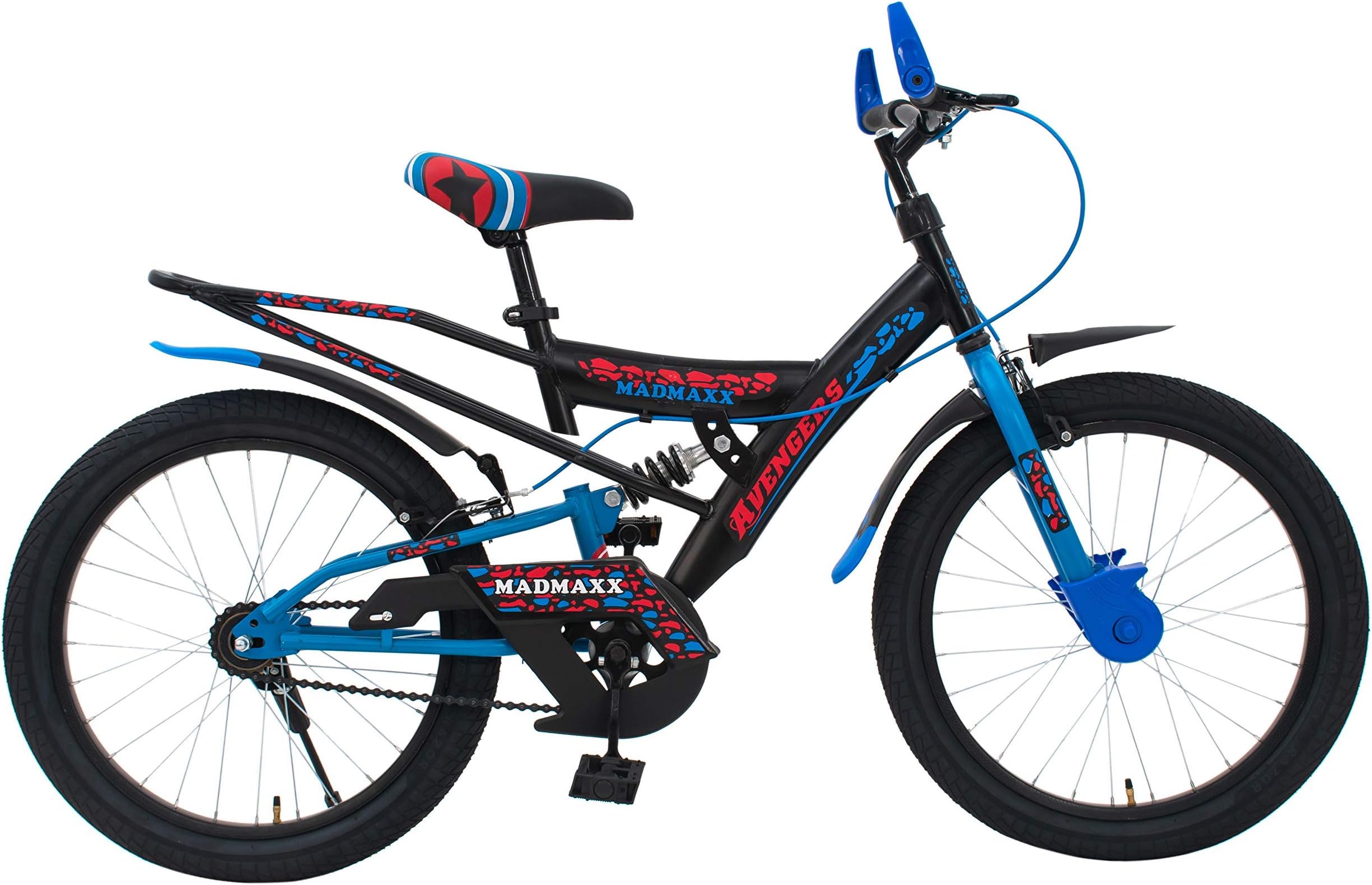 MAD MAXX BIKES Shocker Avenger 20T Kid's Road Cycle, 20 inches Matte Finish Black Green/HM Blue for 7 to 10 Years Child
