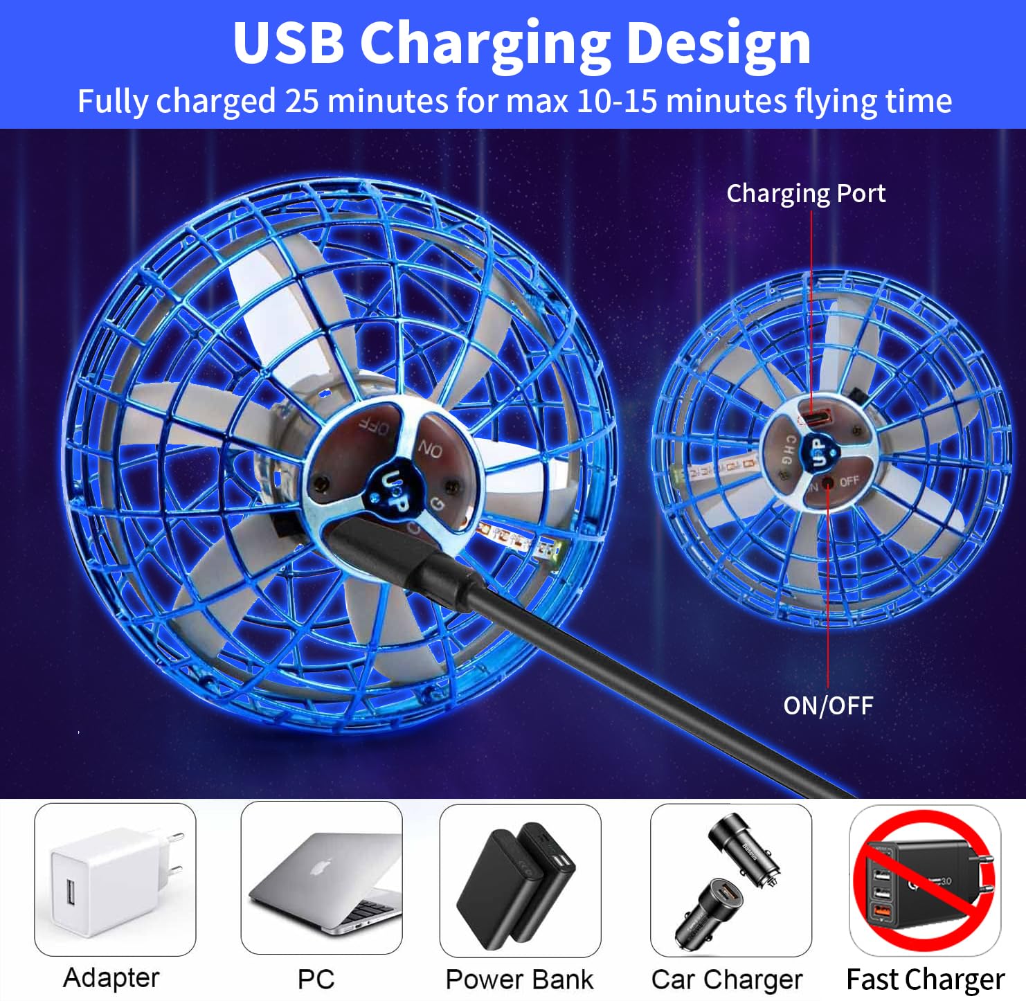 Fliegender Ball, Hover Flying Ball Fliegensphere Magic Schwebender Afara Fly Orb Flugball, Hoverball Spinner Mini Drohne Dekompressionsflugzeug für Kinder, Geschenke Für Jungen Mädchen Indoor Outdoor 5