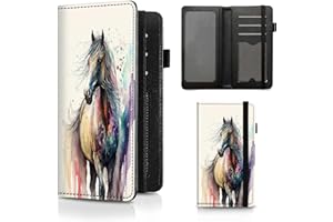 BEOTIWAD Checkbook Cover with Watercolor Horse Pattern Premium Leather Check Book Holder Wallet with RFID Blocking Function for Men and Women