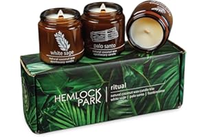 Hemlock Park Apothecary Wood Wick Candle Trio | Gift Set of Three 4 oz Candles Handcrafted with Natural Coconut Wax (Ritual | Sage, Palo Santo, Frankincense)
