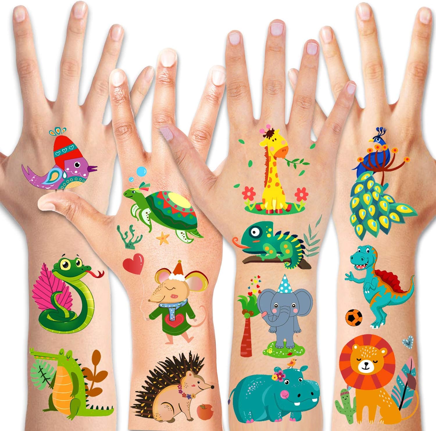 HOWAF 96pcs Animal Temporary Tattoos for Kids Dinosaur Giraffe Elephant Zebra Lion Panda Monkey Animal Tattoo Sticker for Children Animal Birthday Party Favors Supplies Kids Party Bag Filler Gift - Image 4