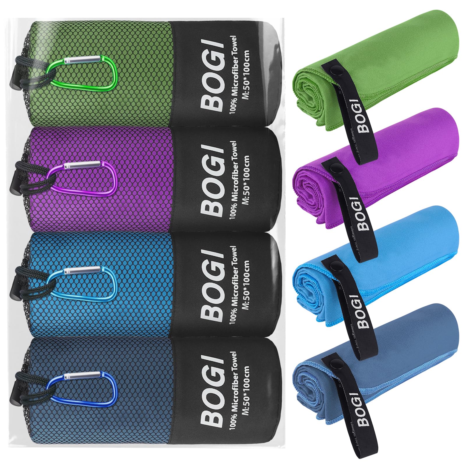Photo 1 of BOGI 4 Pack Microfiber Travel Sports Towel-Quick Dry Towel, Soft Lightweight Microfiber Camping Towel Absorbent Compact Travel Towel for Camping Gym Beach Bath Yoga Swimming Backpacking-4 pcs Medium
