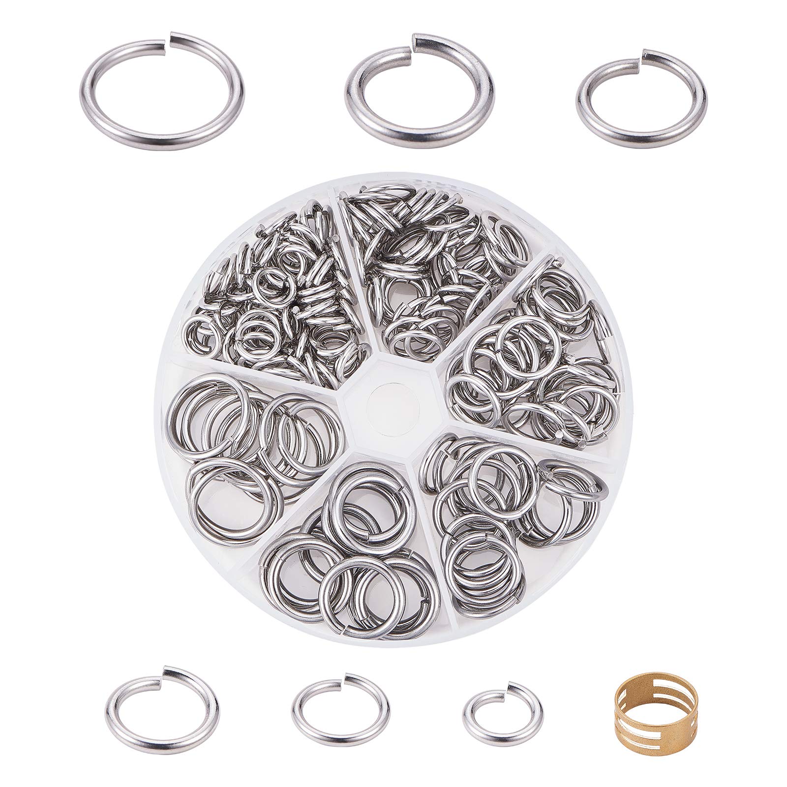 UNICRAFTALE 180pcs 2 Colors 6 Sizes 10-20mm Jumps Rings 304 Stainless Steel Close but Unsoldered Jump Rings with 1 pcs Brass Rings Metal Jump Rings for Bracelet Necklace Jewlery Making