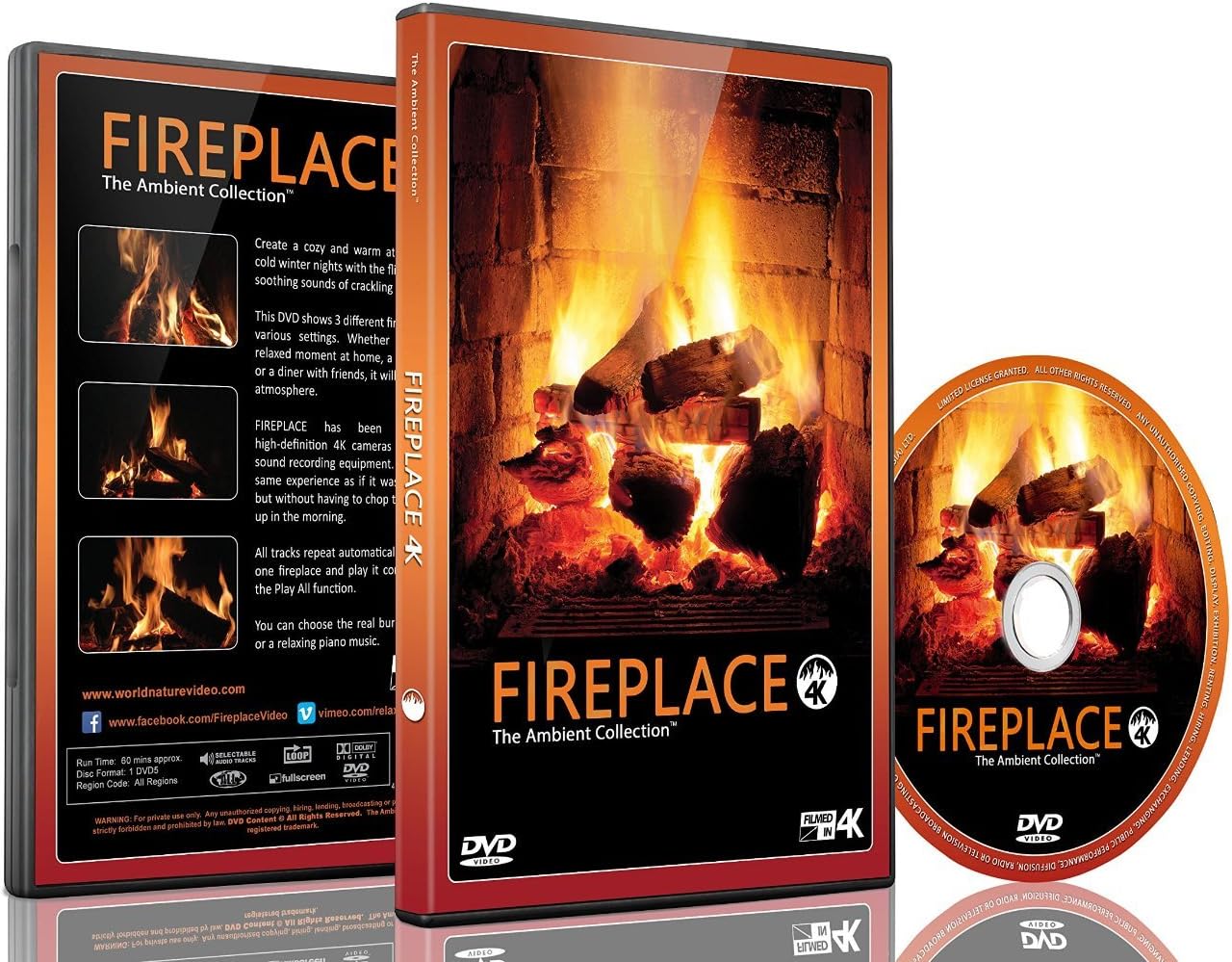 Fire DVD Fireplace Filmed in HD of Long Wood Fires with Burning Wood