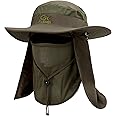 YR.Lover Outdoor UV Sun Protection Wide Brim Fishing Cap with Removable Flap