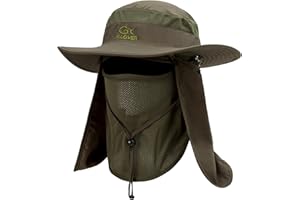 YR.Lover Outdoor UV Sun Protection Wide Brim Fishing Cap with Removable Flap