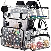 FTJCF 3PCS Clear Backpack, Heavy Duty Transparent Bookbag for Girls Women, Stadium Approved See Through Backpack with Lunch Box (Black Daisy)