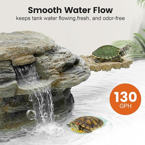 MIXJOY 130GPH TURTLE TANK FILTER, ULTRA-QUIET TURTLE FILTER WITH TURTLE BASKING PLATFORM, DETACHABLE BRIDGE FOR CLIMBING&DIVING, ADJUSTABLE FLOW, MULTI-LAYER FILTRATION, FILTER FOR TURTLE TANK, DECOR