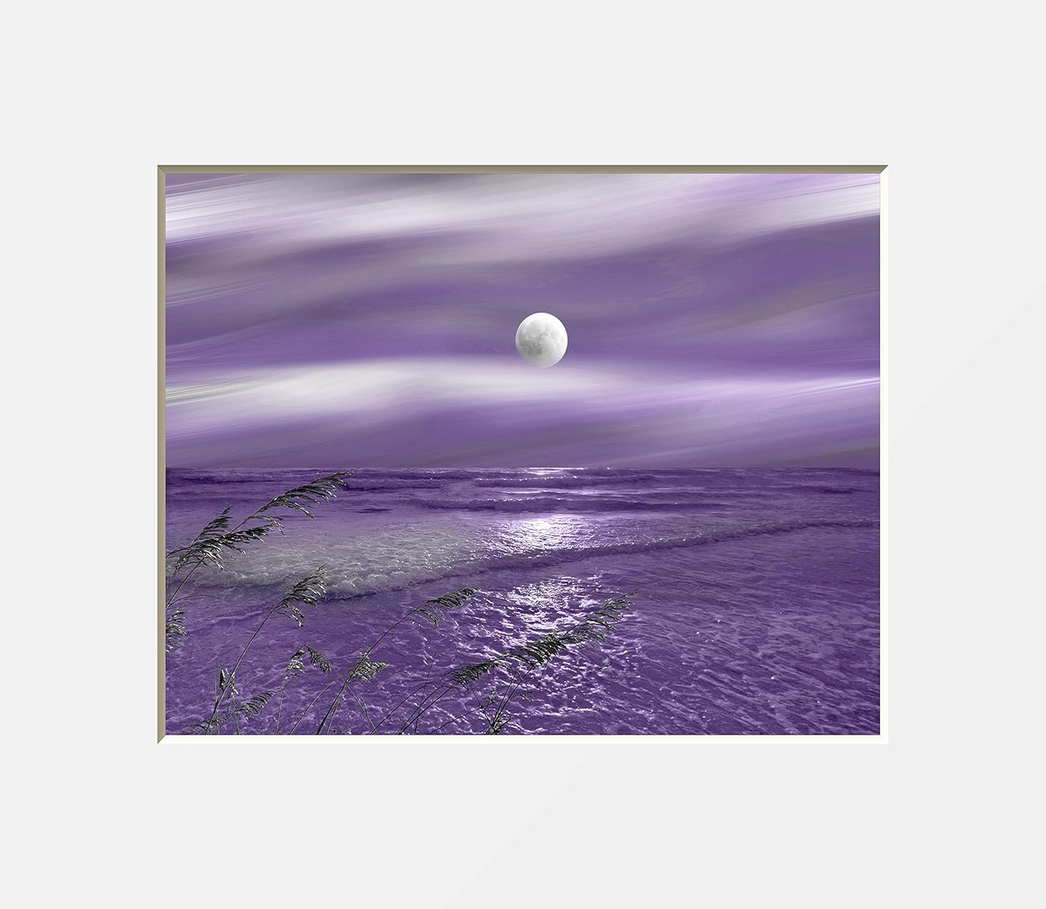 Photographs - Coastal Ocean Moon Purple Home Decor Bedroom Bathroom Purple Matted Wall Art Picture (8x10 Photo with 11x14 Mat)