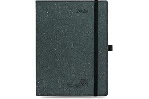 POPRUN 2024 Weekly Planner - 2024 Eco-Friendly Planner with Hourly Schedule & Vertical Weekly Layout, Monthly Tabs, Pocket and more - 6.5''x 8.5'' - Italian Regenrated Leather - Black Grey