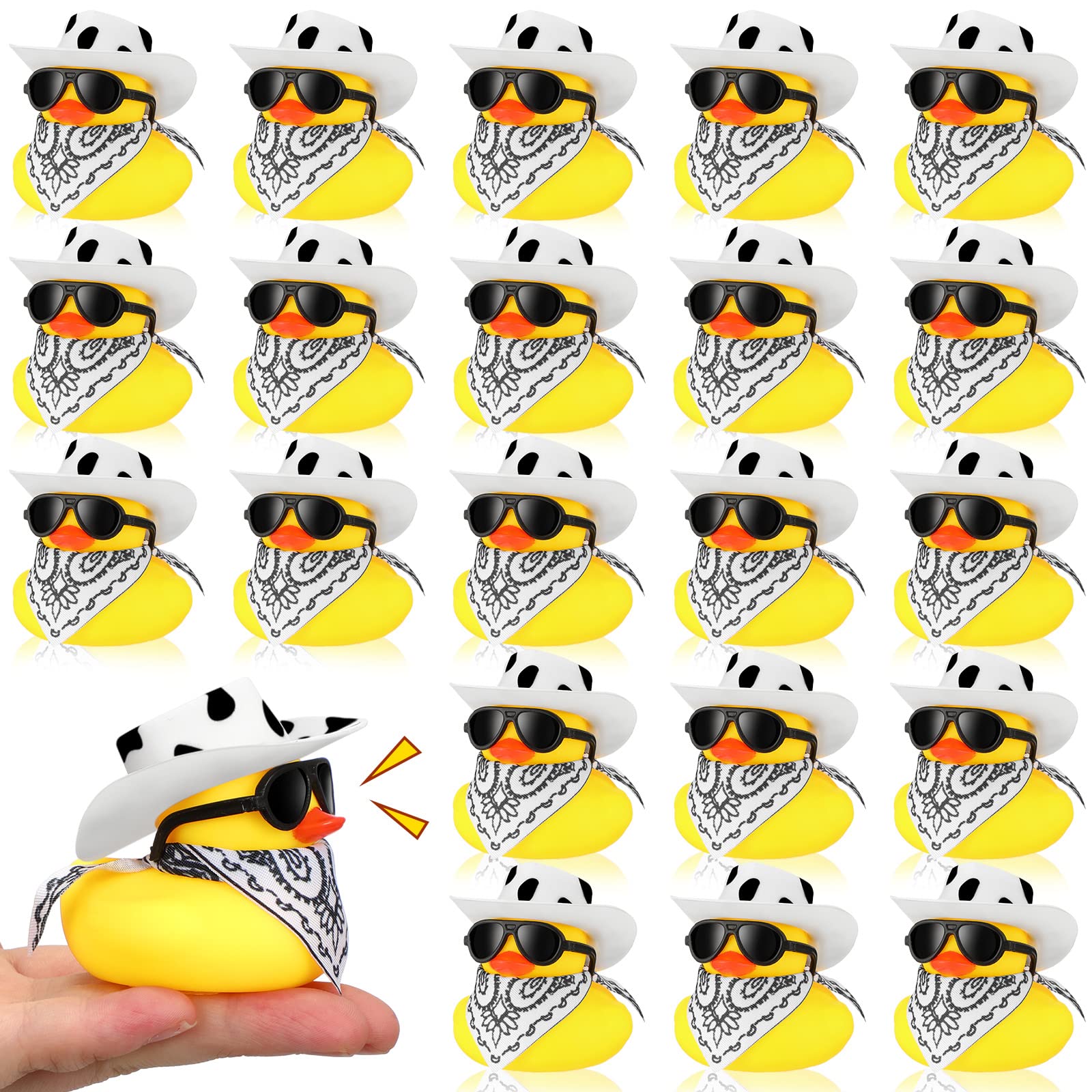 Photo 1 of 24 Set Cowboy Rubber Duck Mini Yellow Duckies Bath Party Toy Tiny Ducks Bathtub Toy with Cowboy Hat Paisley Bandanas Sunglasses for Summer Baby Shower Birthday Swimming Party Favor