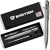 BASTION Titanium Bolt Action Pen, Gift Pens for Men, Tactical EDC, Silver | Solid metal barrel, machined finish, ZeroSeam body, one-hand deploy, smooth black ink, refillable, presentation box included