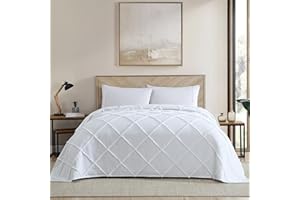 ELLE Decor Diamond 100% Cotton Chenille Bedspread, Twin, White