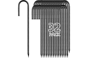 Besitu 12 Inch Rebar Stakes J Hook Ground Stakes 32-Pack Heavy Duty Galvanized Chain Link Fence Stakes Metal Tent Stakes for Outdoor Lawn Decorations Inflatables Canopy Swing Set