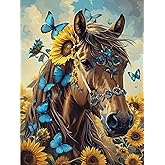 askkqtx Horse Diamond Art Kits for Adults, Butterfly Sunflowers Diamond Painting Kits for Beginnners, DIY 5D Full Drill Crystal Rhinestone Gem Art Craft Kits for Home Wall Decor 12X16 Inch