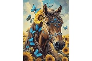 askkqtx Horse Diamond Art Kits for Adults, Butterfly Sunflowers Diamond Painting Kits for Beginnners, DIY 5D Full Drill Crystal Rhinestone Gem Art Craft Kits for Home Wall Decor 12X16 Inch
