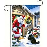 BlissYard Santa and Dog Christmas Flag 12x18 Inches - Double-Sided Design, Weatherproof Holiday Outdoor Decoration for Garden, Lawn, Pathways, and Patios