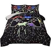 akkialla Gamer Comforter Sets Queen Size for Boys Teen,Game Controller Colorful Comforter with 2 Pillowcases, 3 Piece Video Gaming Bedding Set for Game Lovers,All Season(Black,Queen)