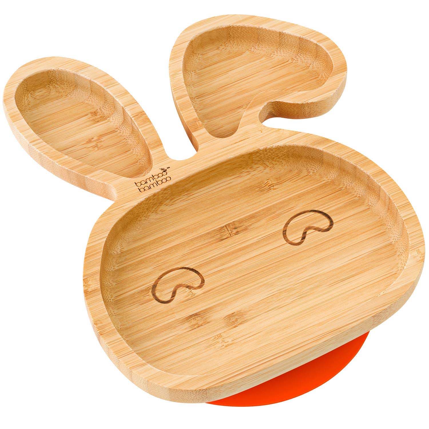 bamboo bamboo Baby and Toddler Plate with Suction Cup for Feeding and Weaning, Bunny Shaped Bamboo Plates with Secure Suction for Babies from 6 Months (Bunny, Orange)