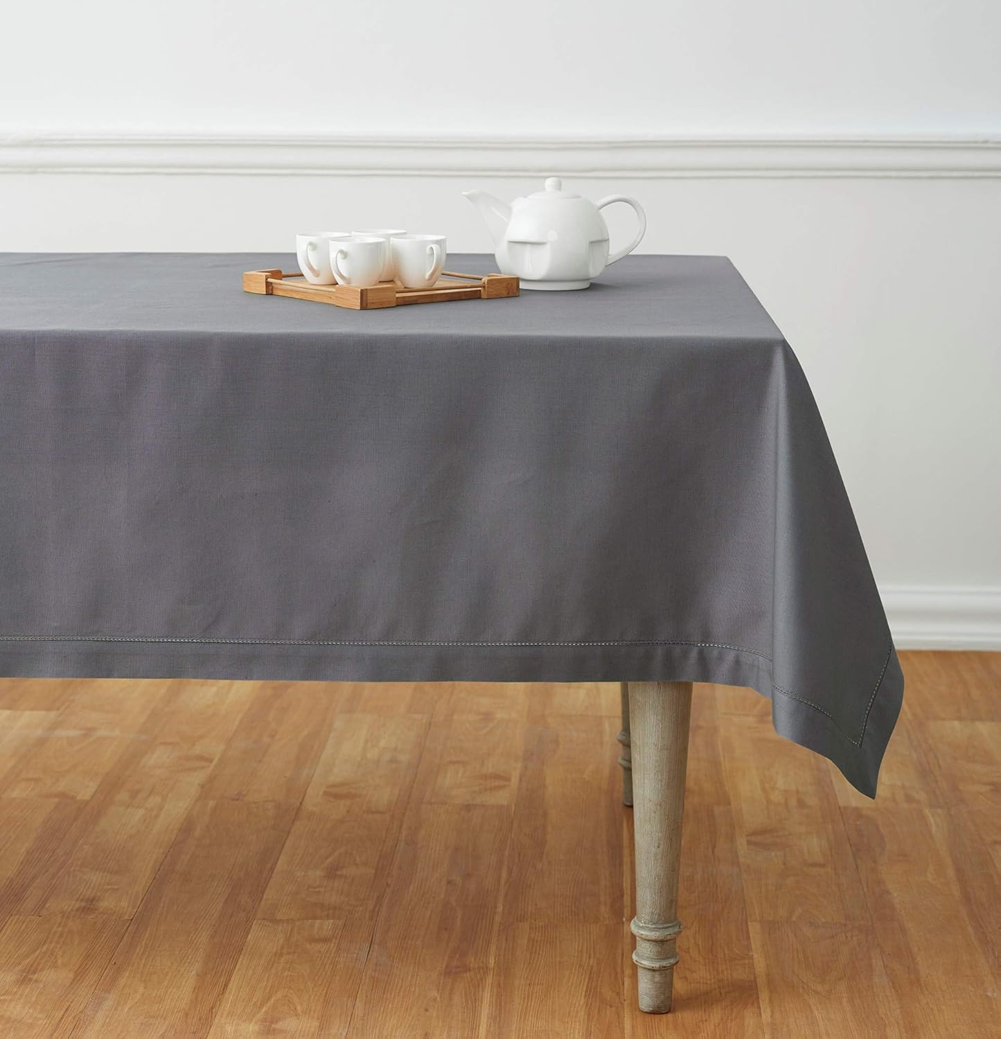 Solino Home Hemstitch Cotton Linen Tablecloth – 58 x 84 Inch, Natural Fabric Machine Washable - White Tablecloth for Indoor and Outdoor use: Home & Kitchen
