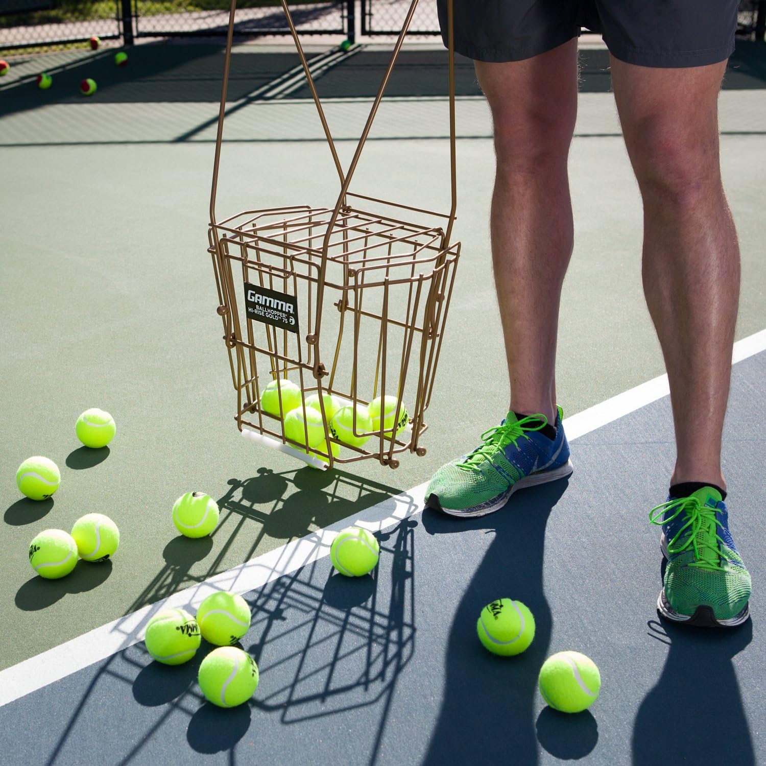 Gamma Sports Ballhopper Premium Pro 75 HiRise Gold Tennis Ball Pickup – Professional & Heavy Duty Floating Wire Design, Weather-resistant Durable Coating, Hinged Lid to Prevent Spilling, Convenient Handles, Holds 75 Balls : Tennis Ball Hoppers : Sports & Outdoors