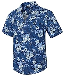 HISDERN Hawaiian Floral Shirt Short Sleeve Button