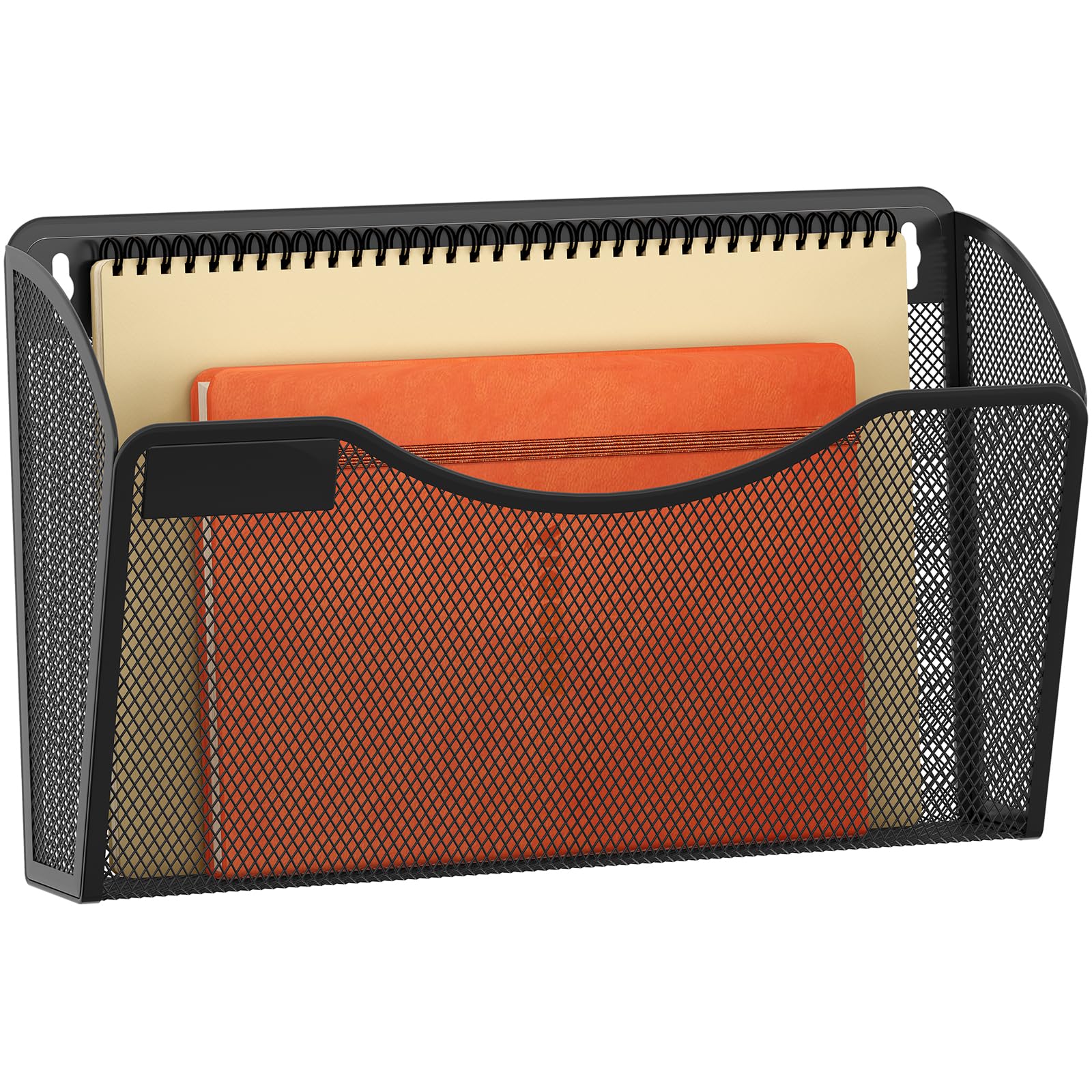 EasyPAG 1 Pocket Landscape A4 Mesh Hanging Wall Mounted File Holder Mail Organiser Magazine Storage with Label Plate,Black