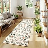 GarveeHome Washable Runner Rug 2x6 Non Slip Hallway Runners Stain Resistant Low Pile Floral Runner Rugs for Kitchen Soft Long Entryway Runner Rugs Beige Boho Throw Carpet for Bedroom Nursery, 2x6