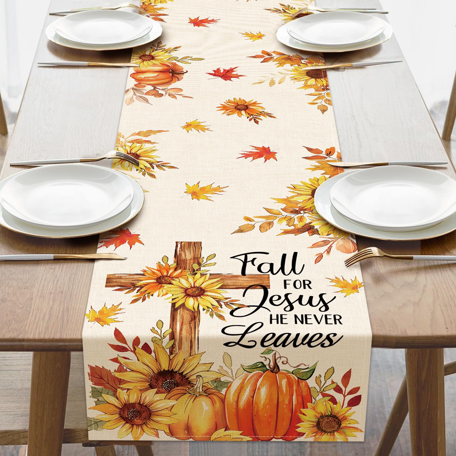Croar Fall for Jesus He Never Leaves Christian Dining Table Runner ...