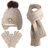Kids Winter Hat Gloves Scarf Set for 2-14 Years Old Warm Fleece Lining
