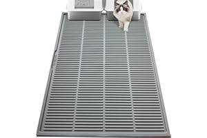 PetNova Extra Large Litter Mat: XL 39"x29" Silicone Waterproof Groove Design Litter Trapping Mat Easy to Clean for Multiple-Cats - Jumbo Non-Slip Cat Box Rug for Floor (Grey)