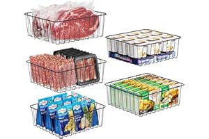 iSPECLE Freezer Storage and Organizer- 5 Pack Small Upright Freezer Baskets for 5 / 6 / 6.5 / 6.8 / 7 cu.ft Stand up Freezer Easily Sort and Food No Longer Fall out, Allow Air Circulation, Black