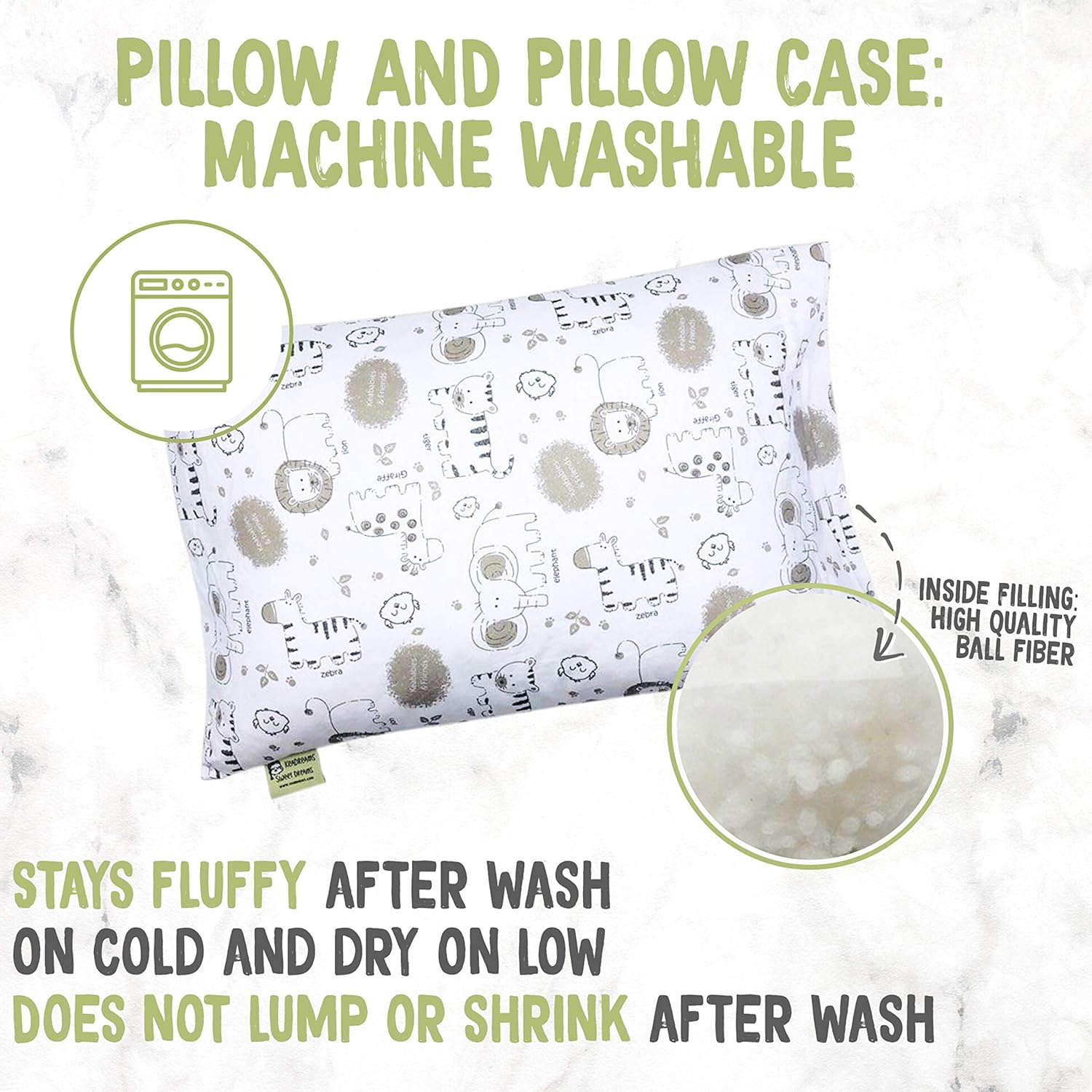 Toddler Pillow with Pillowcase - 13X18 Soft Organic Cotton Baby Pillows for Sleeping - Machine Washable - Toddlers, Kids, Infant - Perfect for Travel, Toddler Cot, Bed Set: Baby
