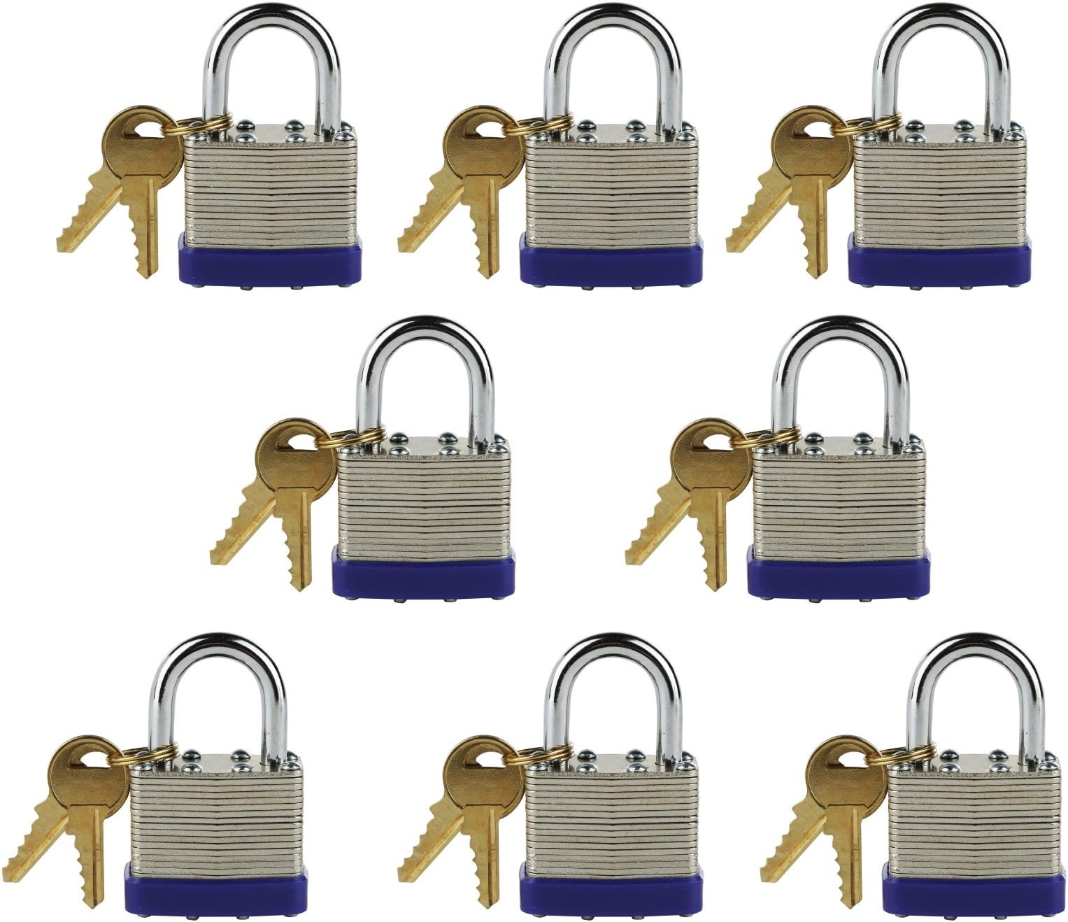 Laminated Steel Keyed-Alike Padlocks, 1 7/8’’ Shackle, ¼’’ Diameter (A802) 40mm Body, Multiple Padlocks (Pack of 10)