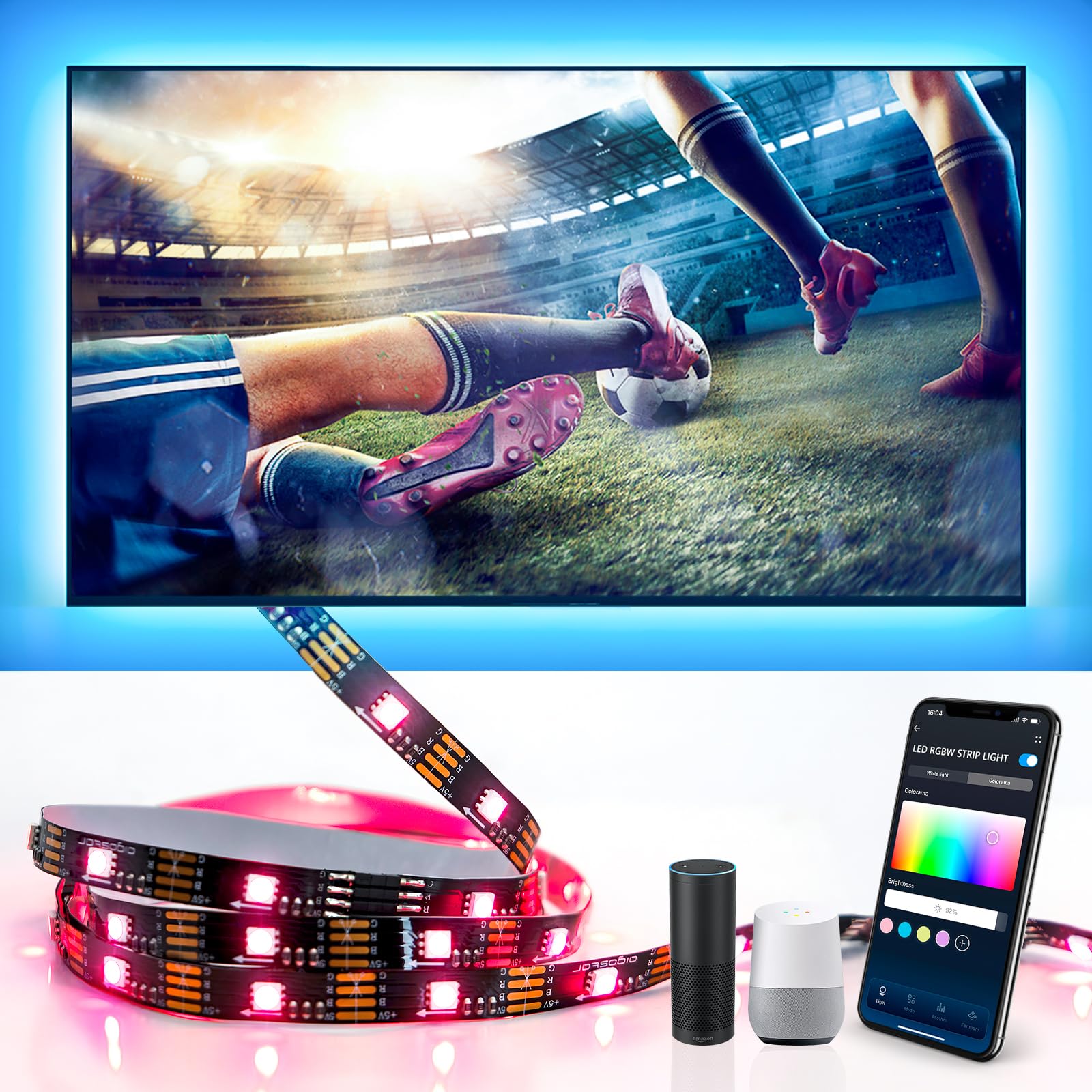 Photo 1 of Aigostar 6.6FT Smart LED Strip Light, RGB Music Sync TV Backlight Compatible with App Alexa Google Voice, DIY Timer Color Changing WiFi LED Light for Gameroom Livingroom Home Party Wedding Decor