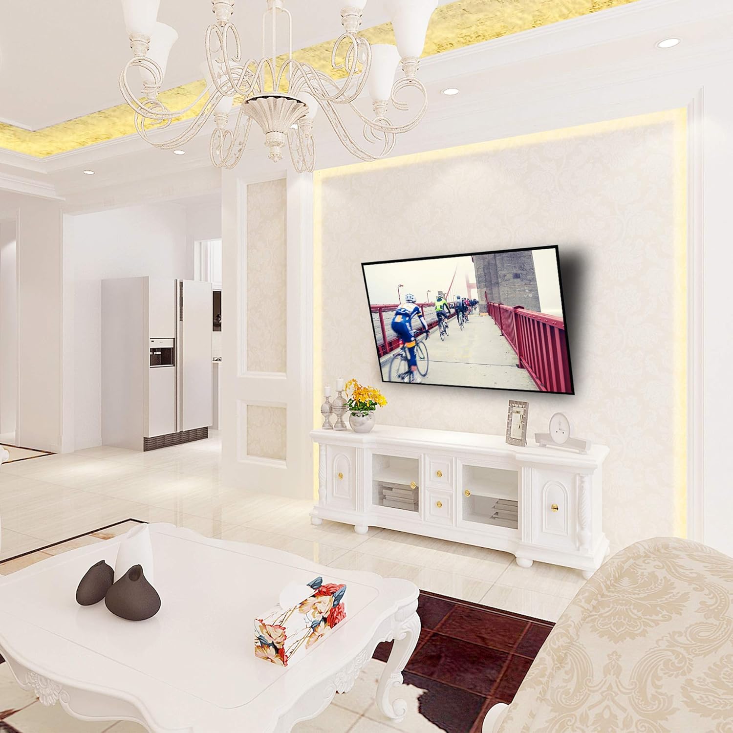 Full Motion TV Wall Mount with Height Setting, JUSTSTONE TV Bracket Fits Most 27-65 Inch LED Flat&Curved TVs,Articulating Swivel Tilt Dual Arms Extension Max VESA 400x400mm and Holds up to 121 LBS: Home Audio & Theater