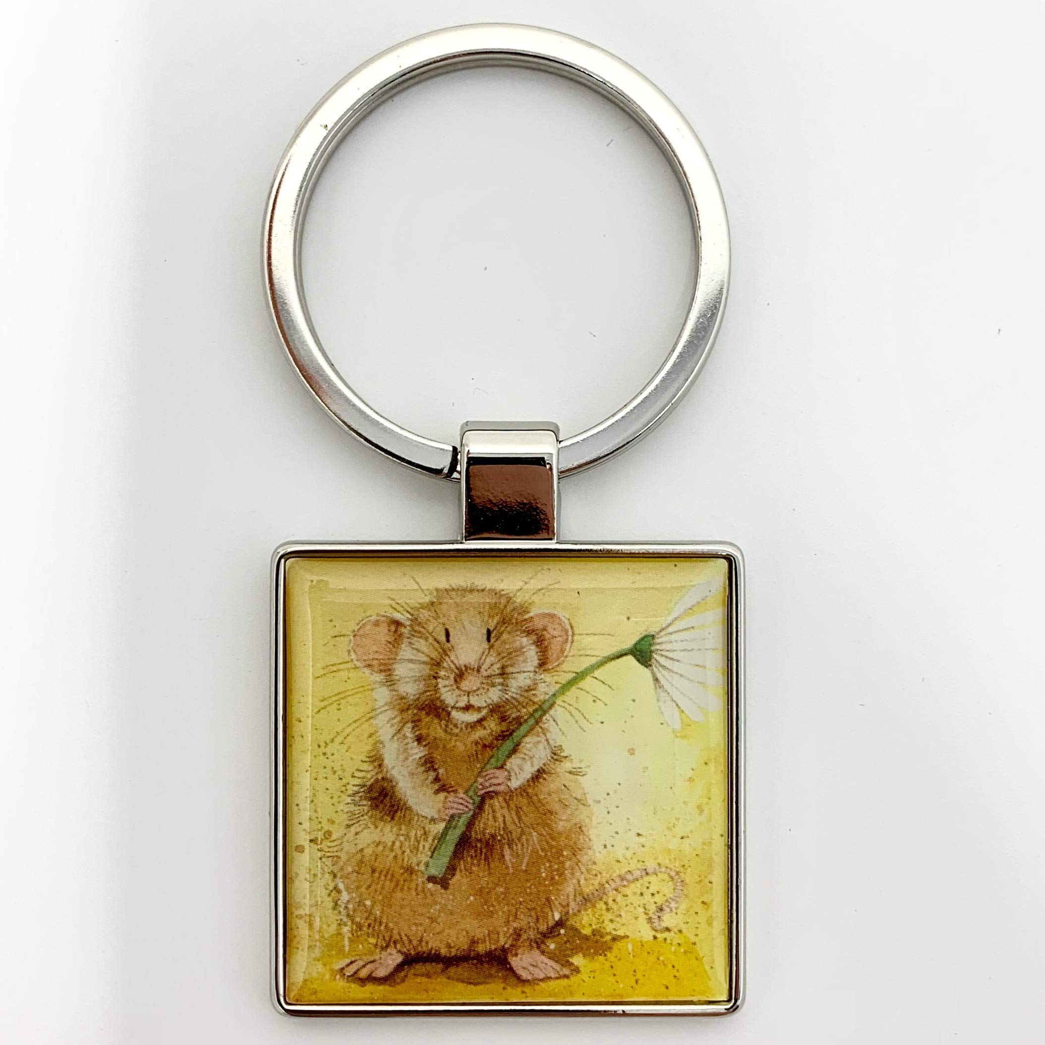 Alex Clark Malcolm the Mouse Keyring - Pets - Flower - Daisies - Animals - Original Artwork - Key Fob for Hamster Lovers - Gift Ideas - For Purses, Bags & Keys - Designed in The UK...