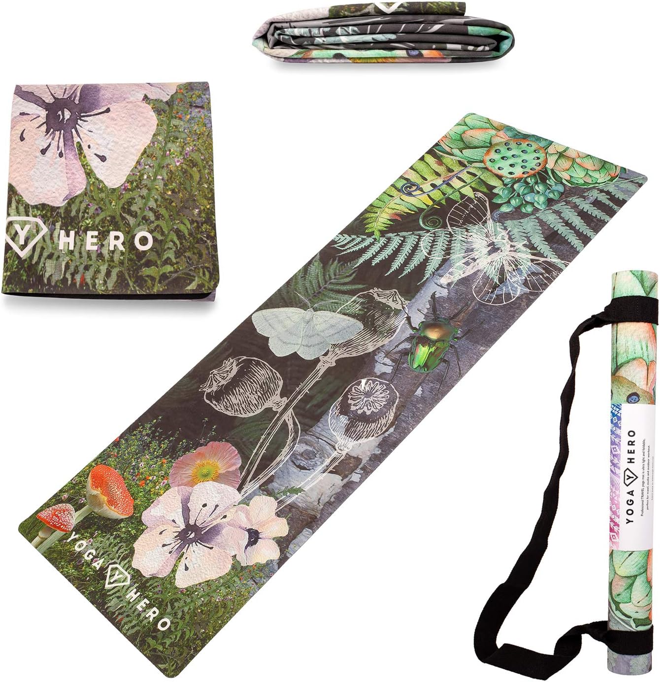 Thin Light NonSlip Travel Yoga Mat Eco Includes Carrying Strap Yoga Hero Travel Yoga Mat