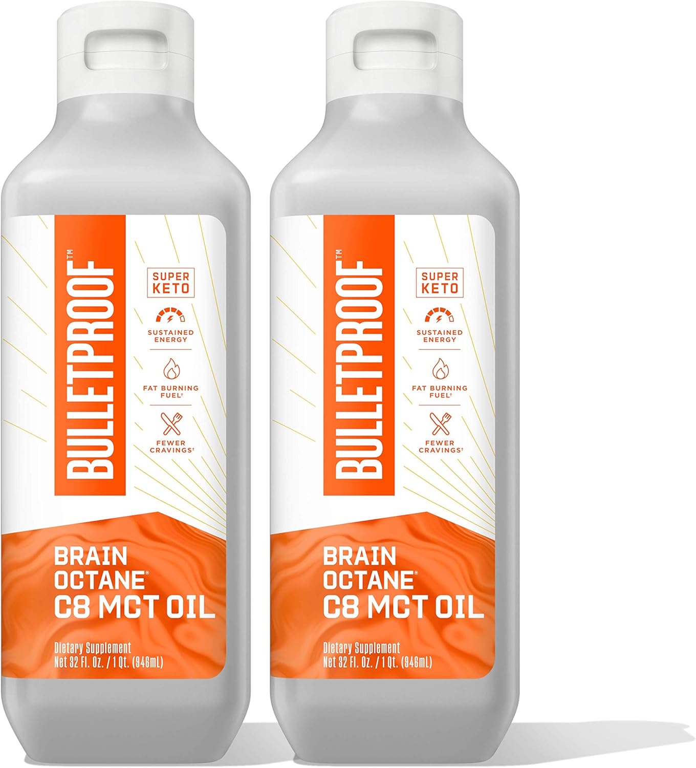 Brain Octane Premium C8 MCT Oil from Non-GMO Coconuts, 14g MCTs, 2 Pack 32 Fl Oz, Bulletproof Keto Supplement for Sustained Energy, Appetite Control, Physical Energy, Vegan & Cruelty Free